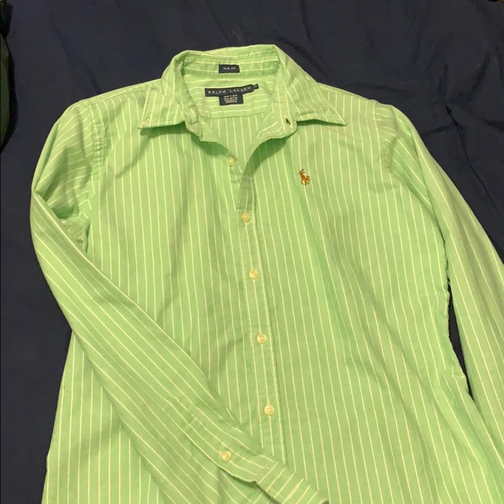 Polo long sleeve button down light green stripe - Picture 2 of 3